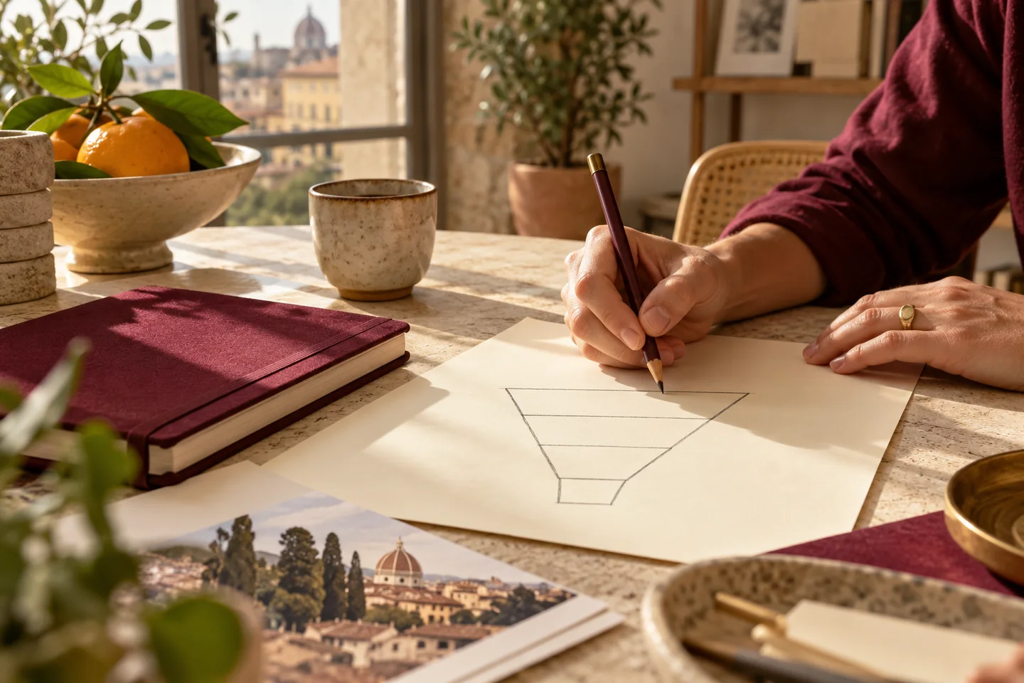 Una mano disegna uno schema semplice su carta
