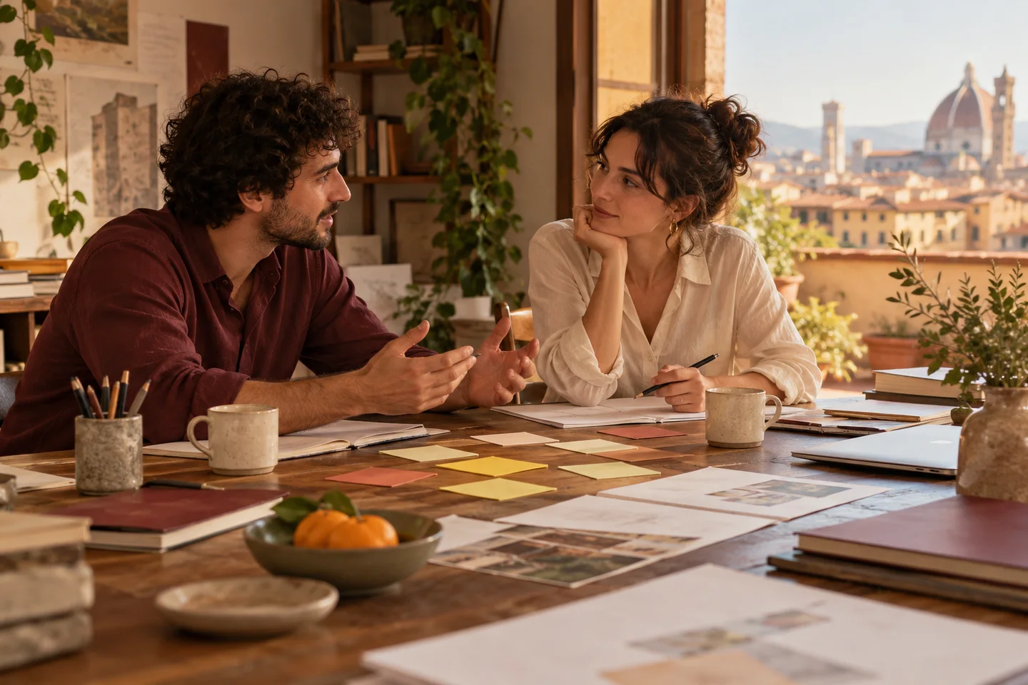 Due colleghi discutono gli obiettivi di una campagna